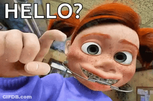 Cartoon With Braces Pointing And Saying Hello GIF