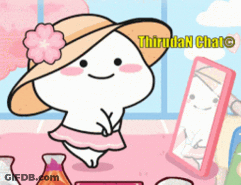 Cartoon With Flower Hat Saying Thiruda N Chat GIF