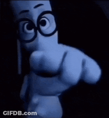 Cartoon With Glasses Pointing At Camera GIF