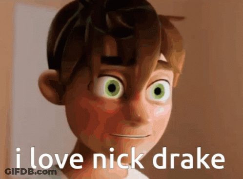 Cartoon With Green Eyes Saying I Love Nick Drake GIF