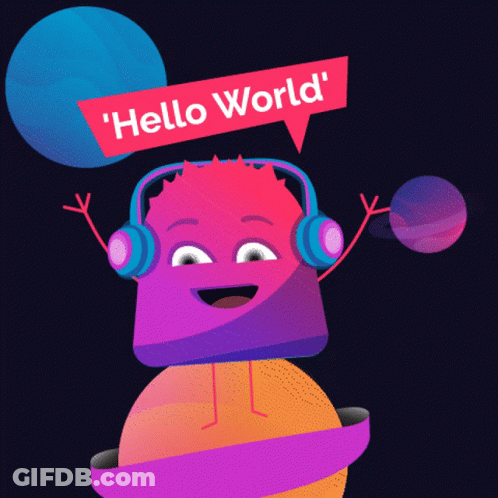 Cartoon With Headphones Saying Hello World GIF