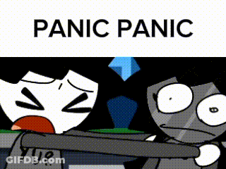 Cartoon With Panic Panic Text GIF