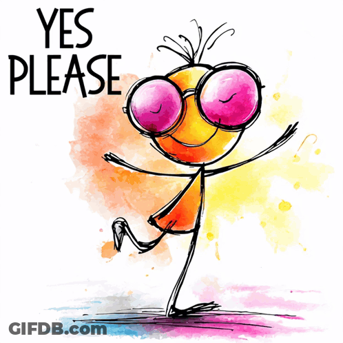 Cartoon With Pink Glasses Saying Yes Please GIF