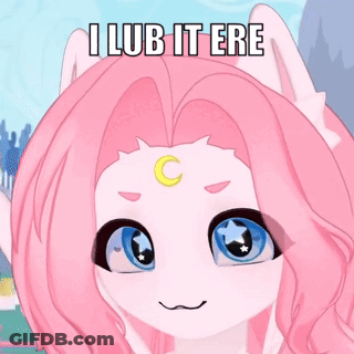 Cartoon With Pink Hair And Blue Eyes Says I Lub It Ere GIF