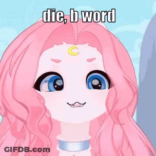 Cartoon With Pink Hair And Crescent Moon Says Die B Word GIF
