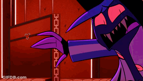 Cartoon With Red Eyes Standing In Front Of Door Number 2 GIF