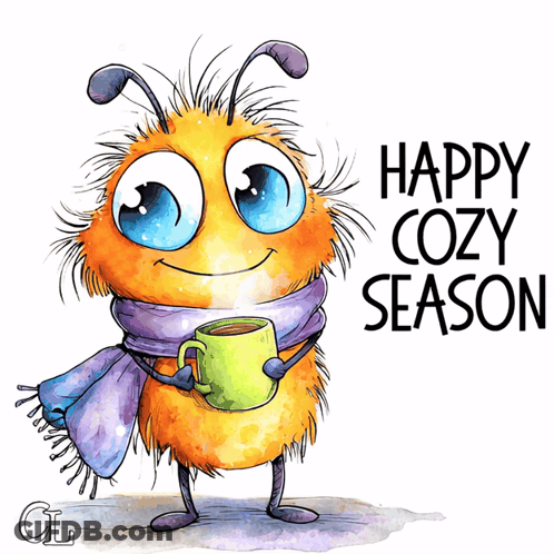 Cartoon With Scarf Holding Coffee Happy Cozy Season GIF