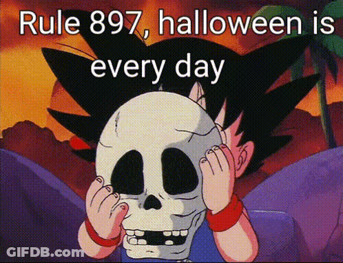 Cartoon With Skull Saying Rule 897 Halloween Is Every Day GIF