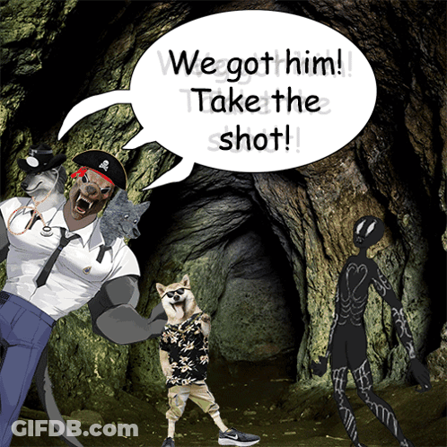 Cartoon With Speech Bubble Saying We Got Him Take The Shot GIF