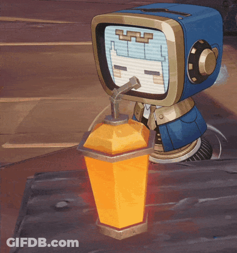 Cartoon With TV Head Drinking From Bottle GIF