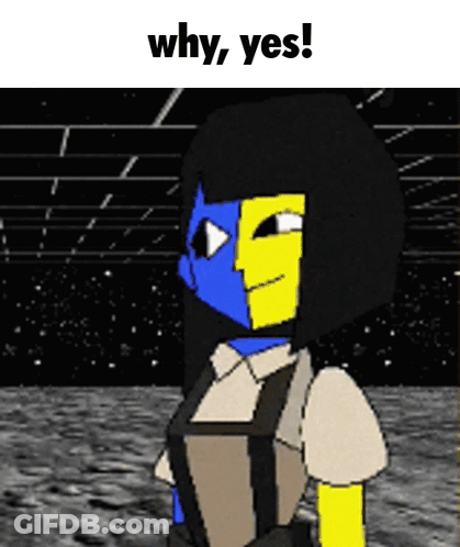Cartoon With Yellow Blue Face Saying Why Yes GIF