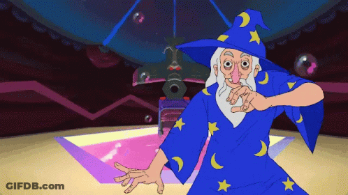 Cartoon Wizard In Blue Robe With Stars GIF