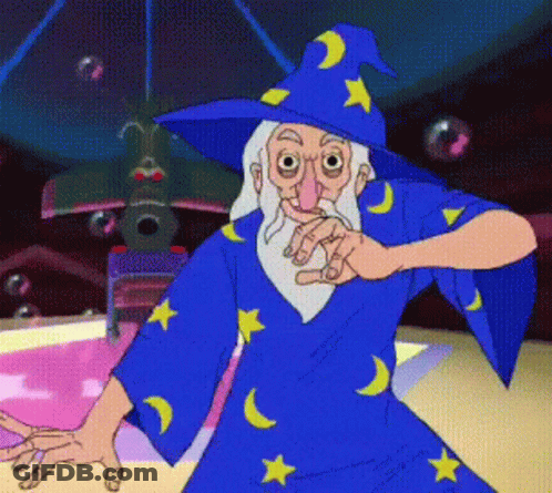 Cartoon Wizard In Blue Robe With Stars GIF