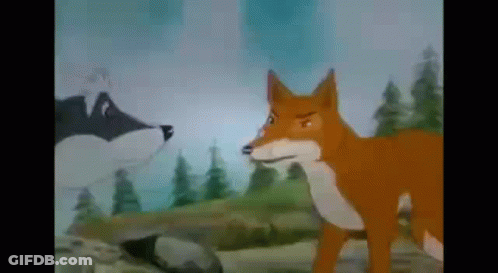 Cartoon Wolf And Fox In The Woods GIF