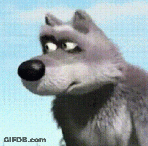Cartoon Wolf Face Close Up With Blue Sky GIF