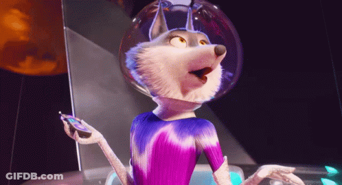 Cartoon Wolf In Space Helmet Holding Cell Phone GIF