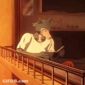 Cartoon Wolf Reading Book Looking Out Window GIF