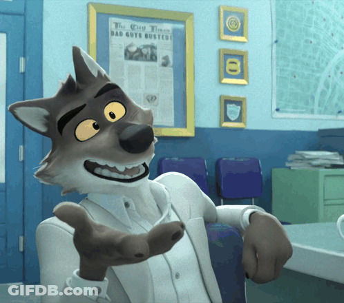 Cartoon Wolf Sitting In Front Of Newspaper Bad Guys Busted GIF