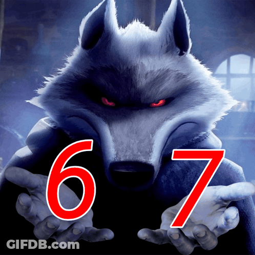 Cartoon Wolf With Red Eyes Numbers 6 And 7 GIF