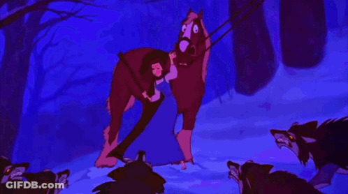 Cartoon Wolves With Mouths Open Purple Background GIF