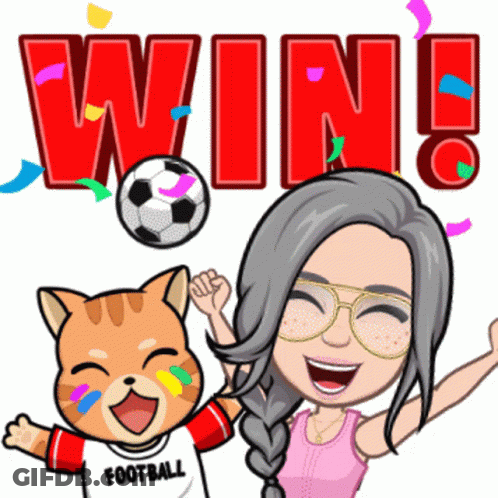 Cartoon Woman And Cat Saying Win GIF