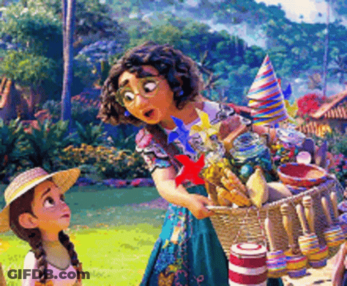 Cartoon Woman And Girl With Flower Basket GIF