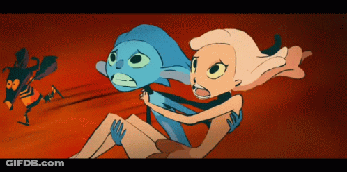 Cartoon Woman And Monster GIF