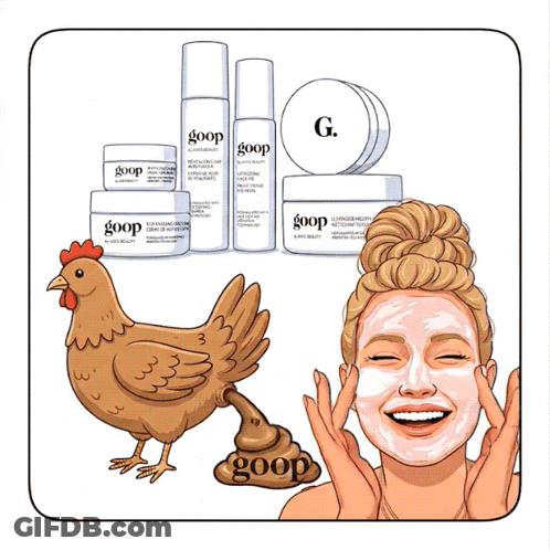 Cartoon Woman Applying Goop Next To Chicken GIF