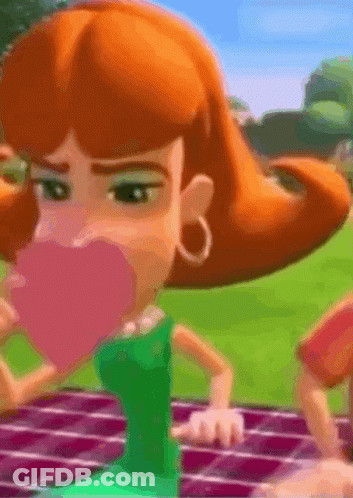 Cartoon Woman Blowing Pink Bubble GIF