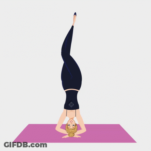 Cartoon Woman Doing Handstand On Yoga Mat GIF