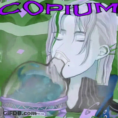 Cartoon Woman Drinking Bottle Copium GIF