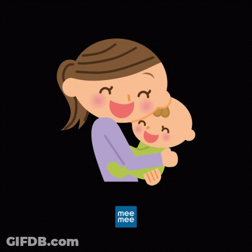 Cartoon Woman Holding Baby Saying Baby Mommy Time GIF
