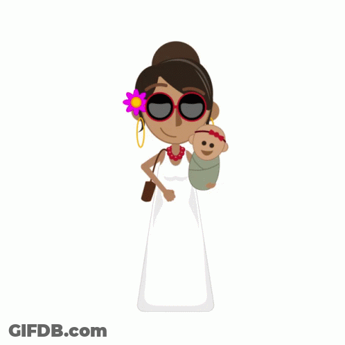 Cartoon Woman Holding Baby Wearing Sunglasses GIF
