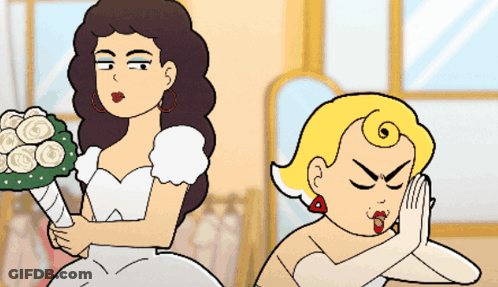 Cartoon Woman Holding Bouquet GIF