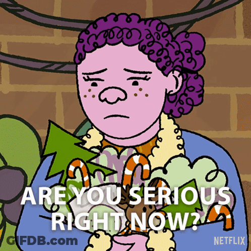Cartoon Woman Holding Candy Canes Saying Are You Serious Right Now GIF