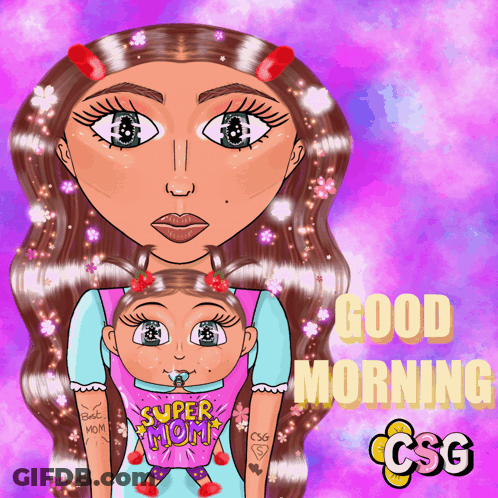 Cartoon Woman Holding Child Good Morning CSG GIF