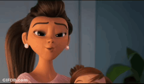 Cartoon Woman Holding Child Making Funny Face GIF
