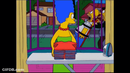 Cartoon Woman Holding Clothes Stack GIF