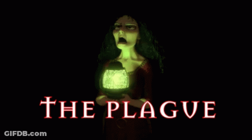 Cartoon Woman Holding Lantern With Red Plague GIF