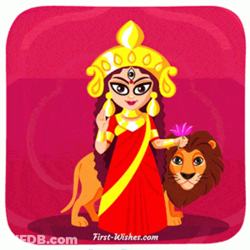 Cartoon Woman Holding Lion First-Wishes.com GIF