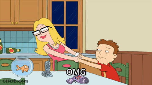 Cartoon Woman Holding Man's Hand With OMG GIF