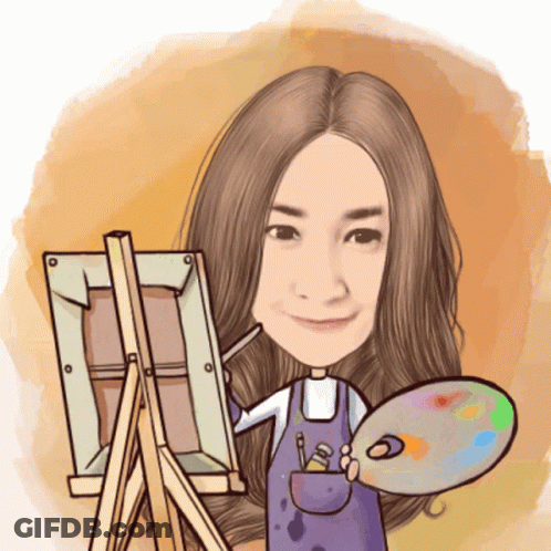 Cartoon Woman Holding Palette And Brush GIF