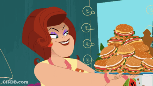 Cartoon Woman Holding Plate Of Sandwiches GIF