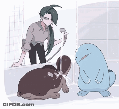 Cartoon Woman Holding Shower Hose GIF