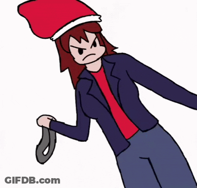Cartoon Woman Holding Sword Over Man's Head GIF