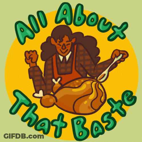 Cartoon Woman Holding Turkey All About That Baste GIF