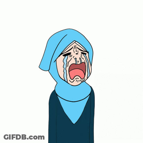 Cartoon Woman In Blue Hijab Crying GIF