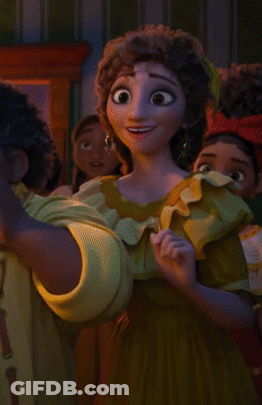 Cartoon Woman In Green Dress Smiling With Girls GIF