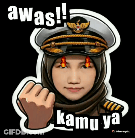 Cartoon Woman In Hijab And Captain Hat Saying Awas GIF