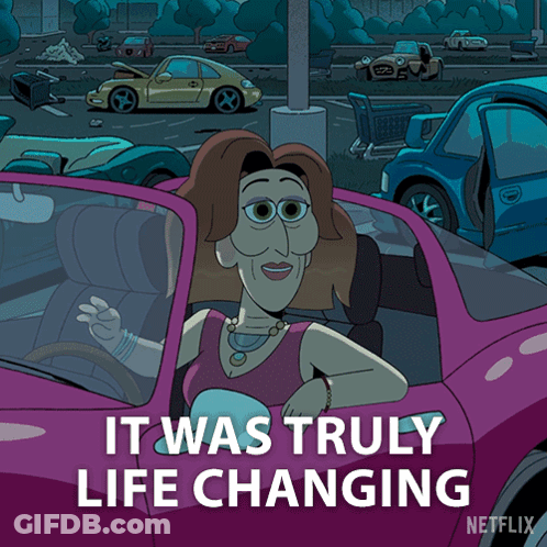 Cartoon Woman In Pink Car With It Was Truly Life Changing GIF